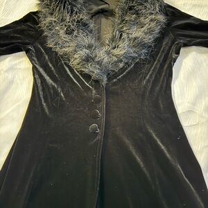 Vintage UNE Velvet Faux Fur Duster Coat Dress Large Made in USA Goth Morticia